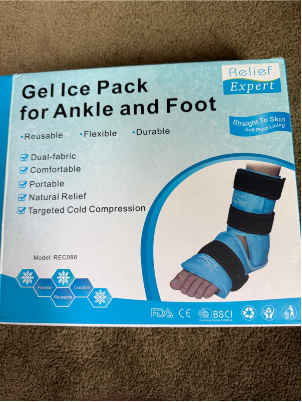 Unisex Relief Expert Ankle and Foot Gel Ice Pack, One Size, Blue and Black
